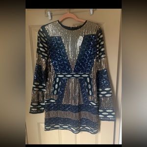 Mini Navy blue and gold color sequin dress endless rose